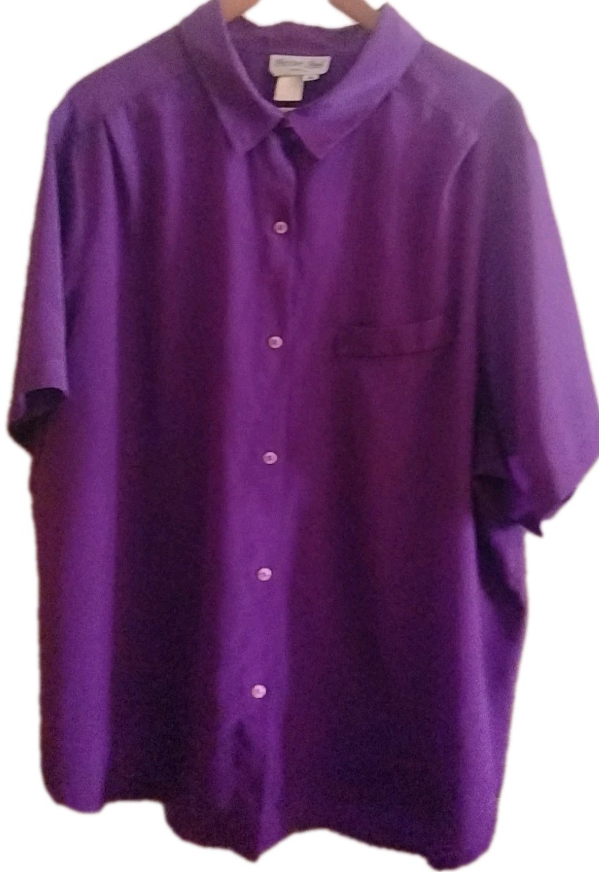 Heritage Road Blouse Women Size 3XL 24W 44 Purple Short Sleeve Button Up Shirt
