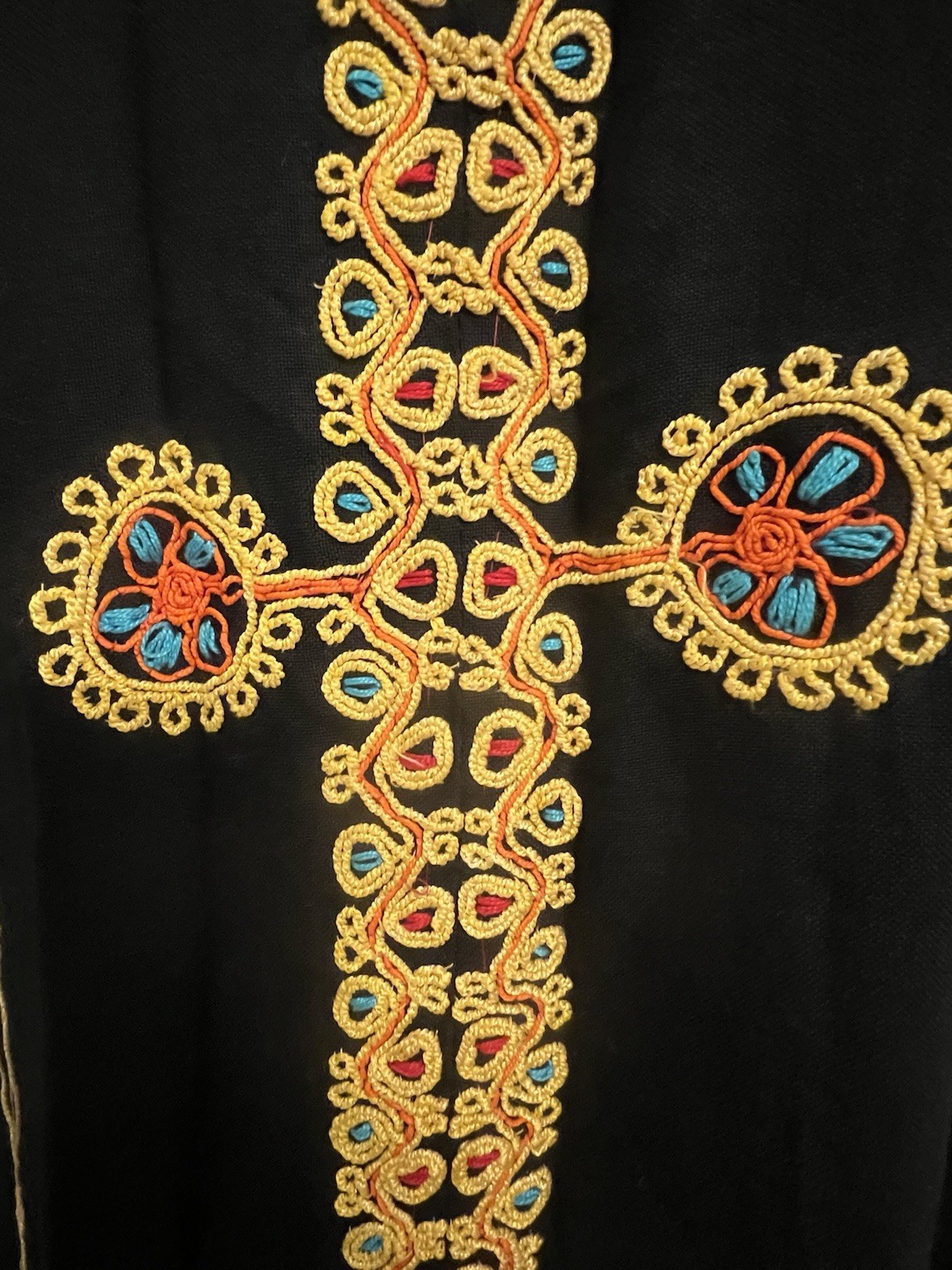 Vintage 70s Moroccan kaftan embroidered black long sleeve maxi dress