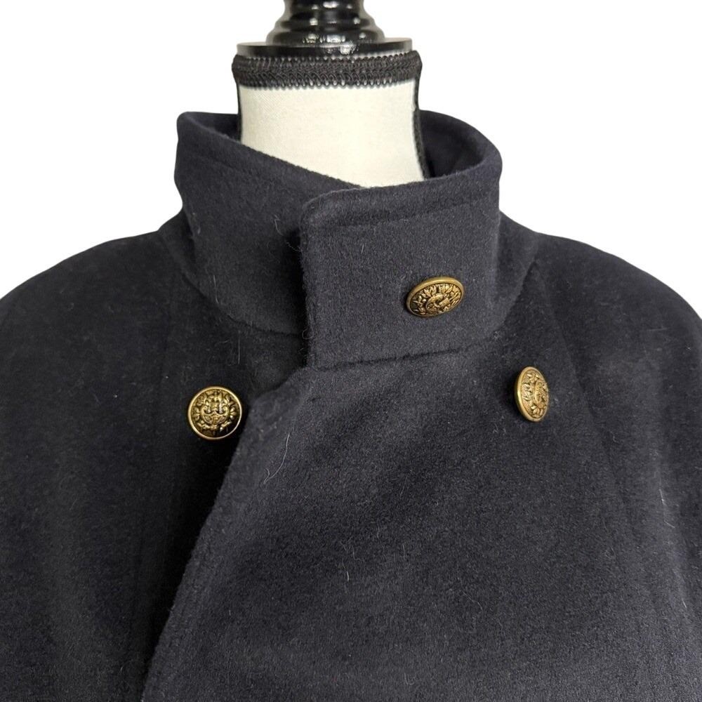 Vintage 80s Classic Black Wool Blend Pea Coat Overcoat Military Style Made USA