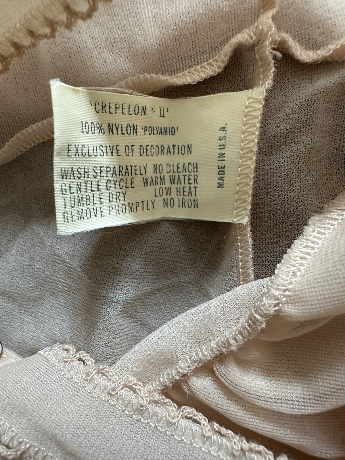 VTG 70s Vassarette Full Slip Dress Sheer Nude Lettuce Edge 34A