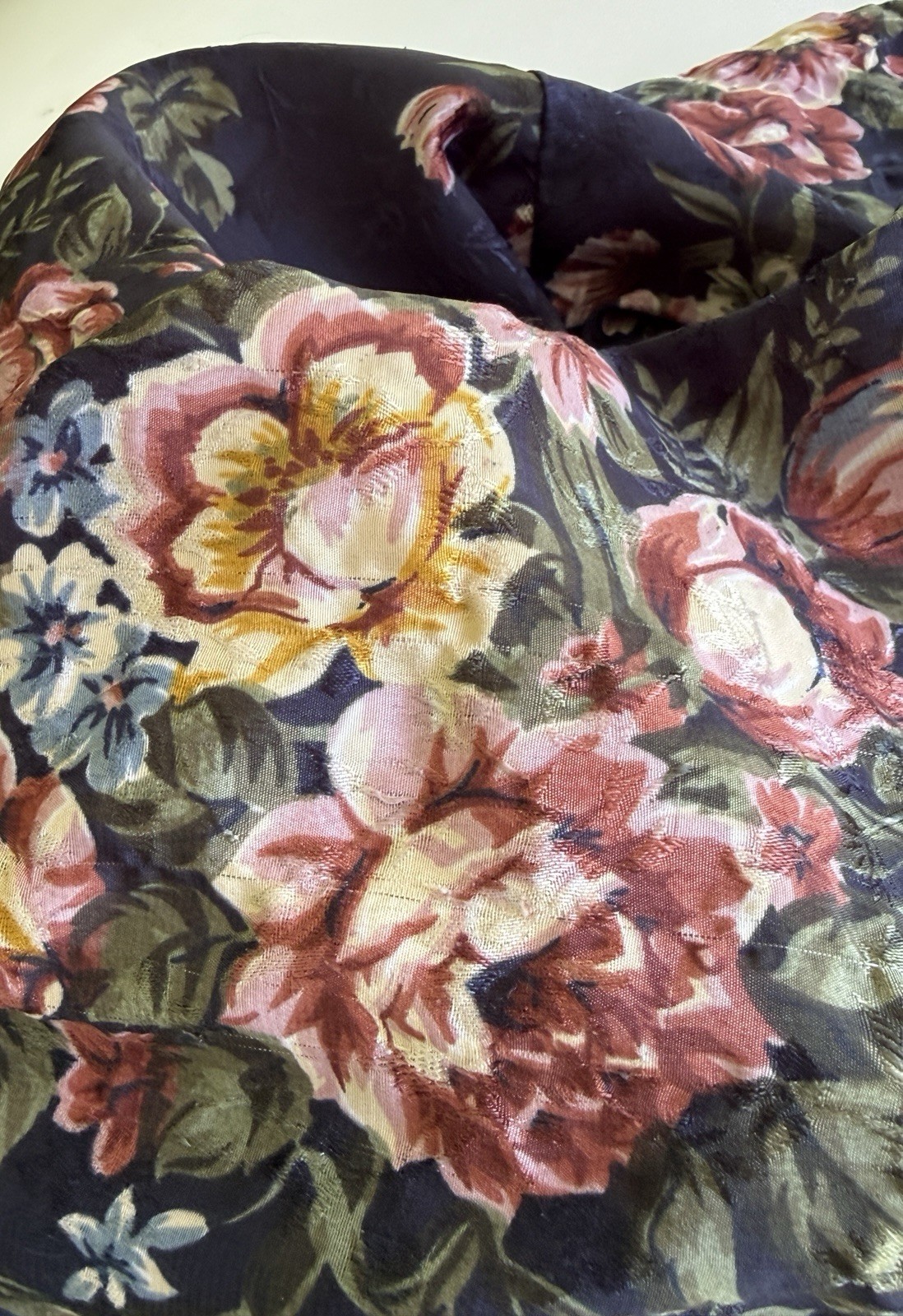 Vtg Val Mode Floral Satin Night Shirt Size L Gown Blue Short Sleeve Button Front