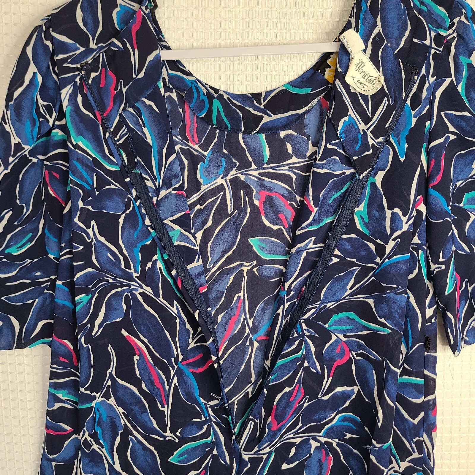Vtg GUC British Lady Womens 18.5WP USA Made Sheer Blue Short Sleeve Shift Dress