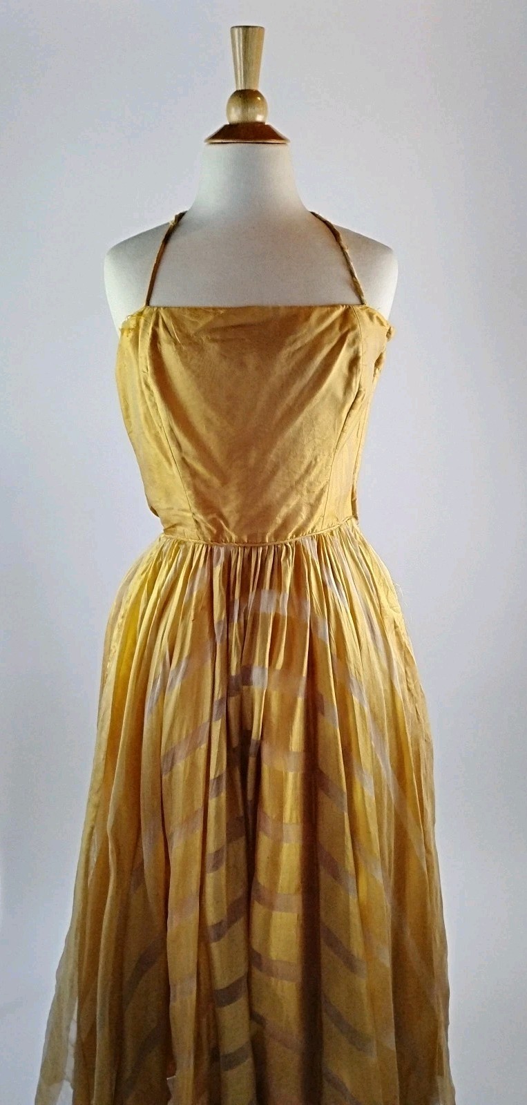 Vintage 1950’s Bonwit Teller Silk Chiffon Halter Cocktail Dress Gold