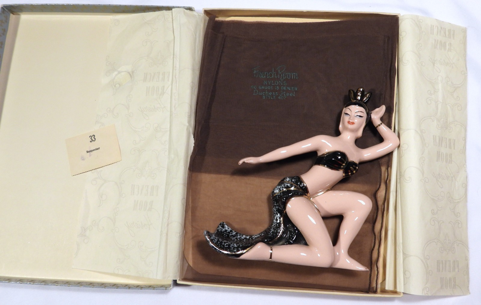 Vtg French Room 407 FF Keyhole Cuban Duchess Heel Dark SEAMED STOCKINGS 10 31″