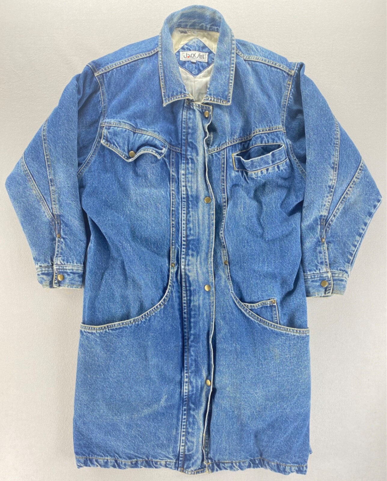 Vintage 80’s Jean Trench Coat Jack Set Women’s 16 Long Jacket Denim Distressed