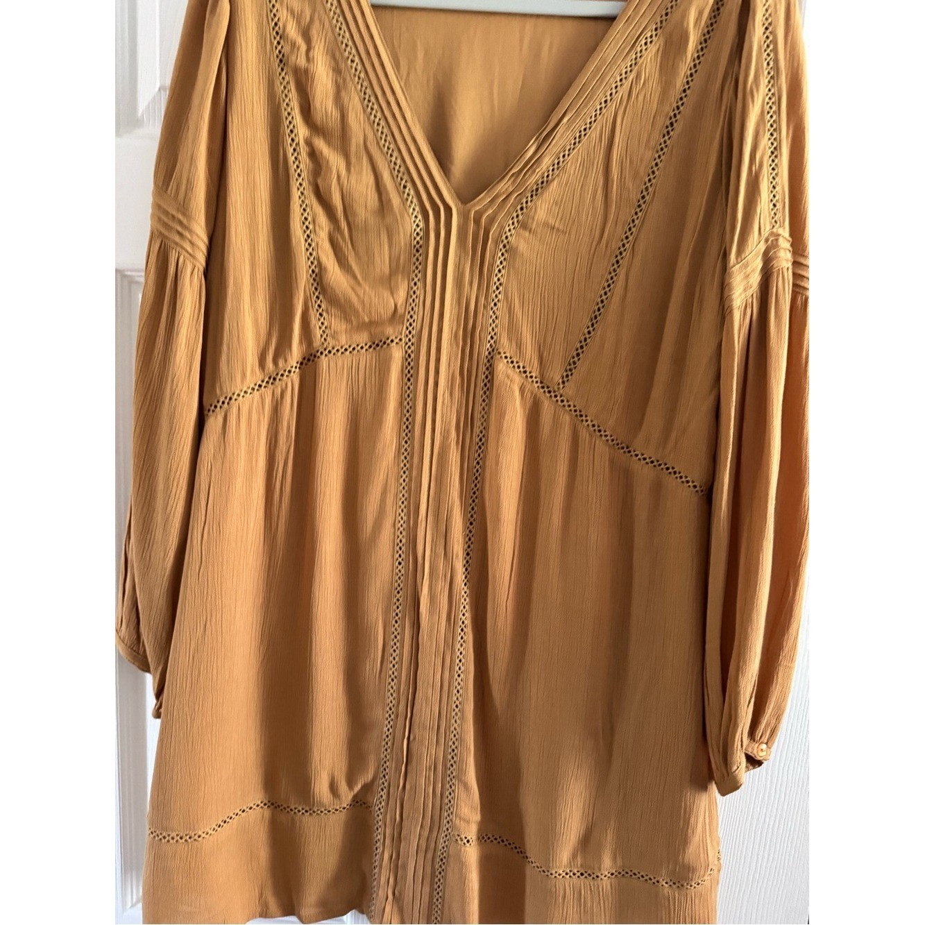 Vici Amuse Berkley Dress Boho Lace Trim Tunic Mini Dress Gold Size L NWT