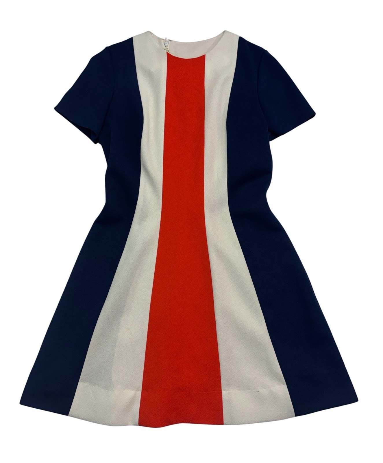 vtg 60s Mod Color Block Dress M 8 10 Orange White Blue A-Line Polyester Knit