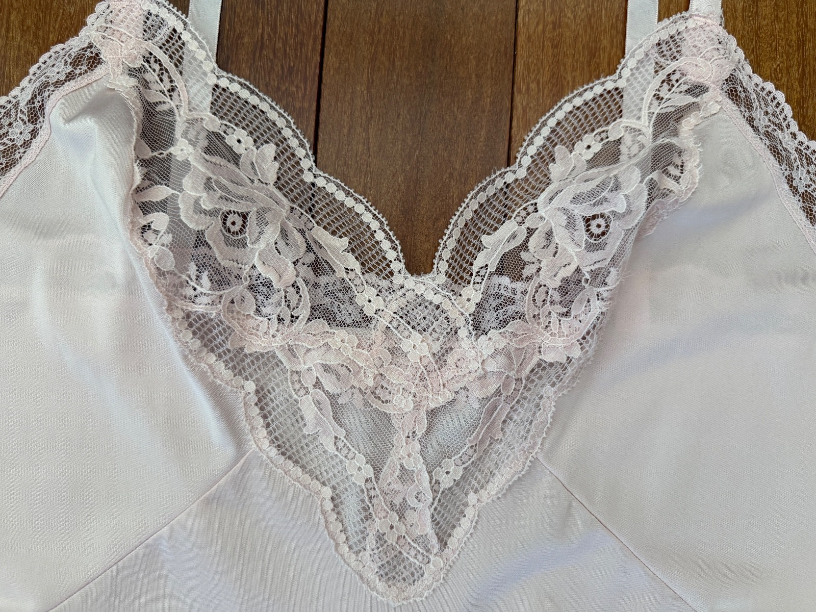 Vintage Shadowline Full Slip Nylon Lingerie Dusty Rose Pink Floral Lace Trim 36