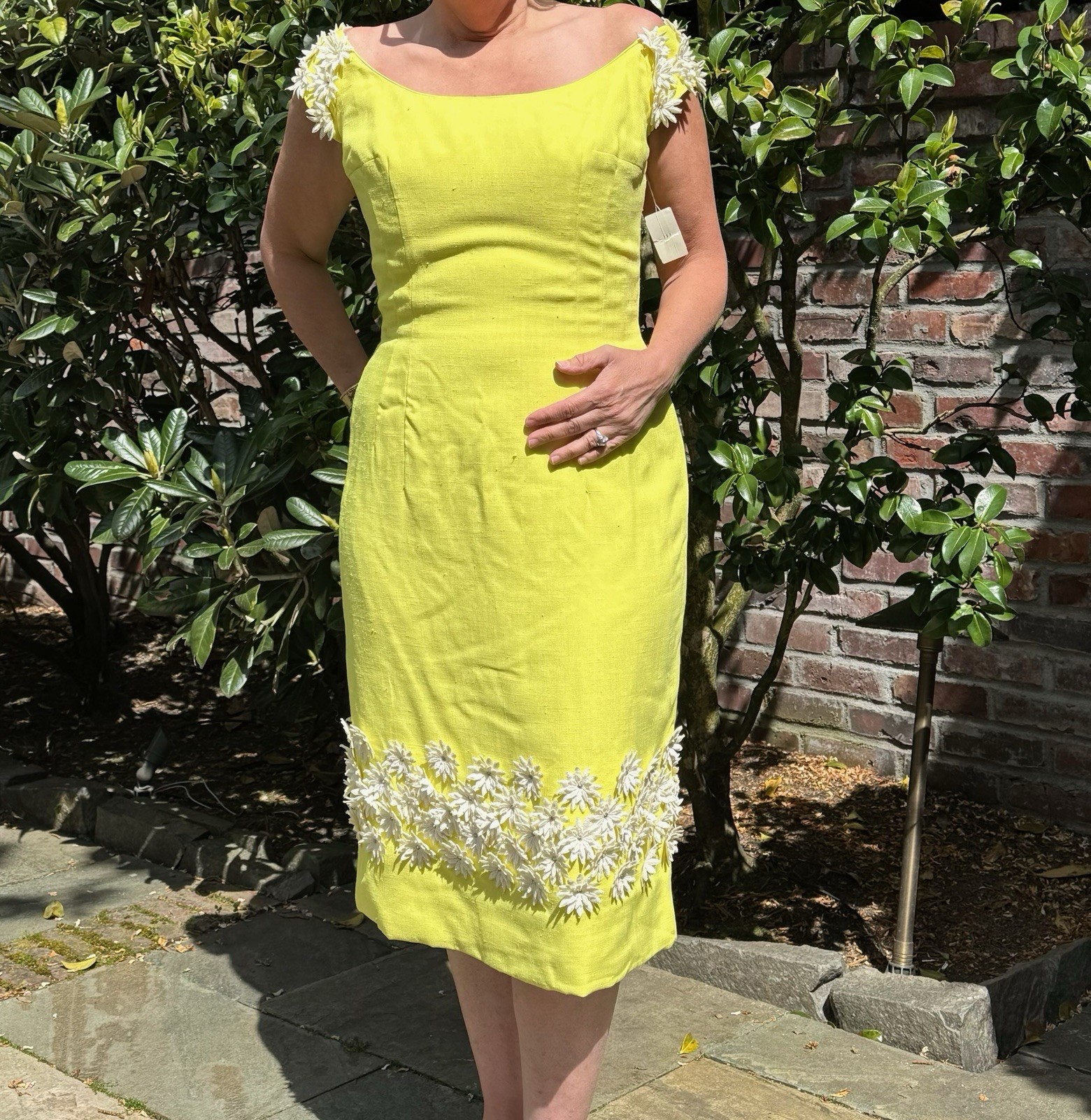 VTG NWT Mr Blackwell 1960s Bright Yellow Daisy Women’s Sheath Dress 6 to 8 sz M