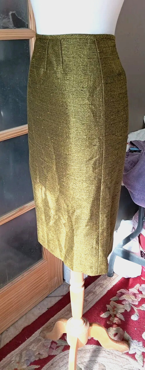 Vintage Kasper Classic Pencil Skirt Green Textured Lined Kick Pleat Sz 8 Sexy