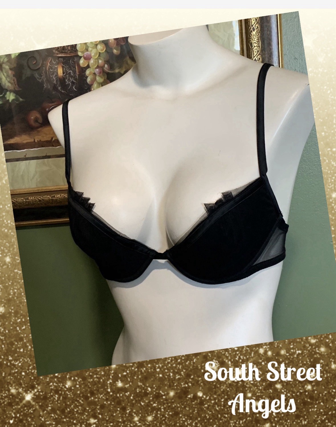 VINTAGE MALIZIA by LAPERLA BLACK PLUNGE UW BRA ITALY SIZE 3 / Band 36 FINAL SALE