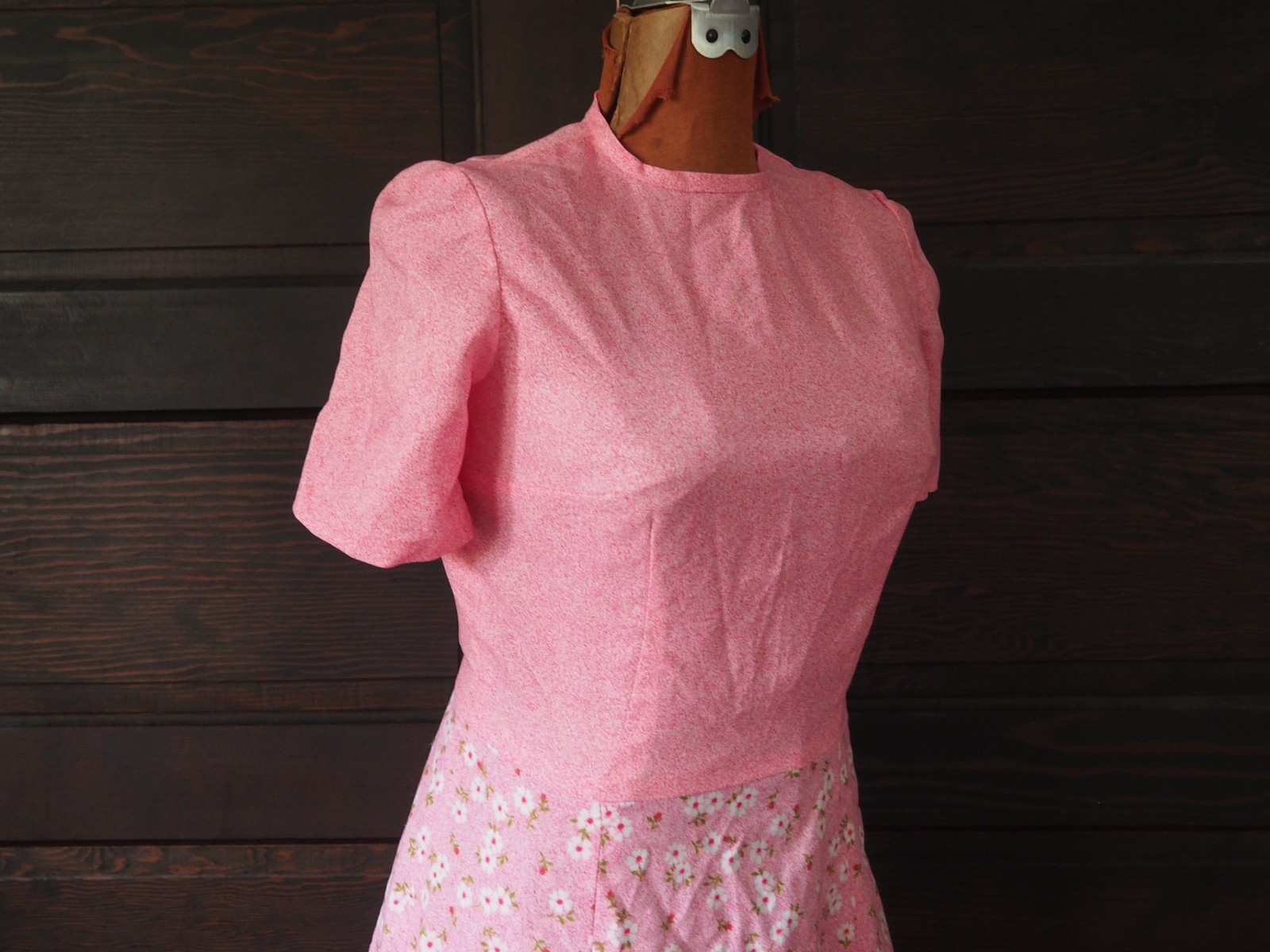 VTG 70s Pink Floral Summer Spring Garden Party Drop Waist A-Line Dress Zip Sz S
