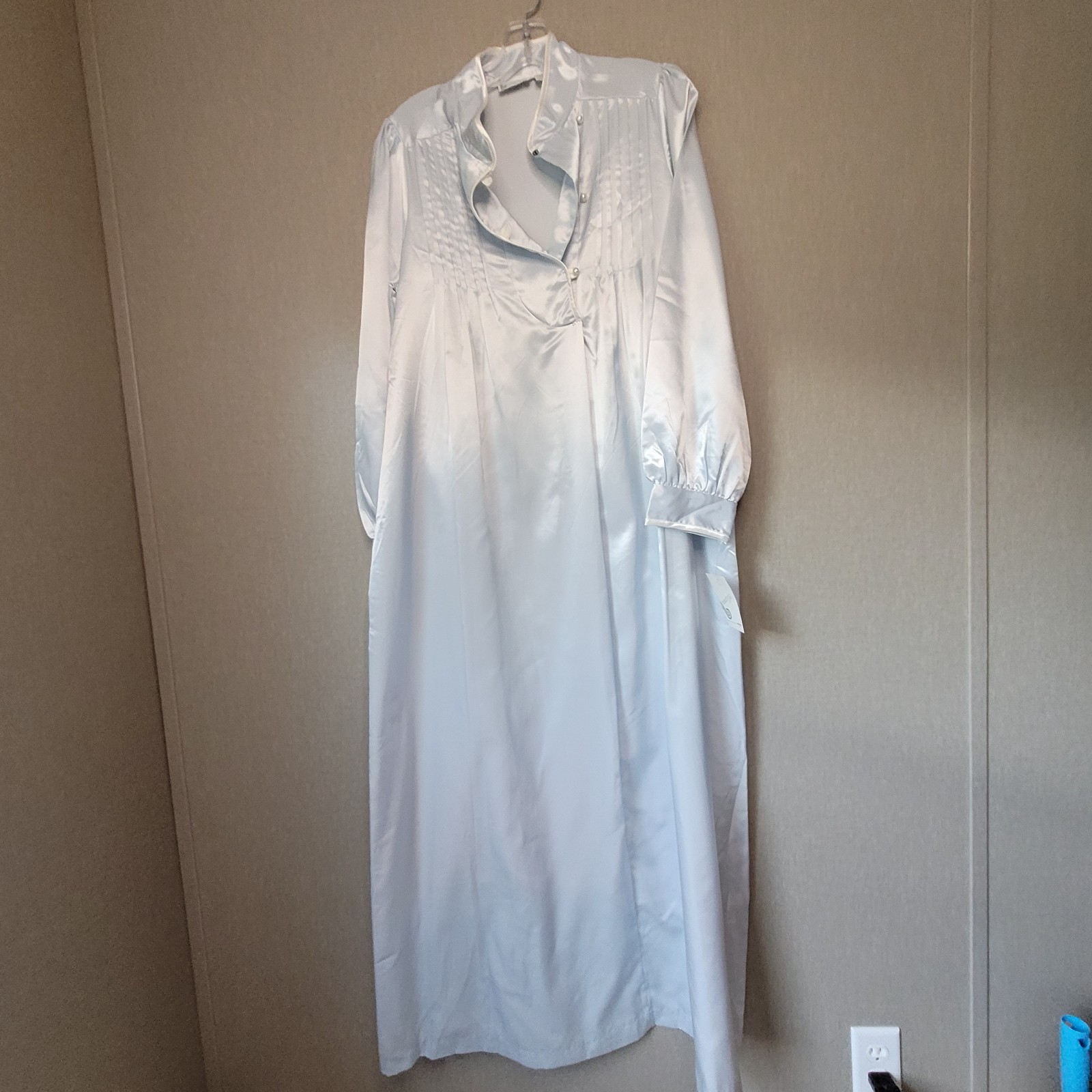 Vintage Barad & Co NWT Satin Brushed Cotton Nightgown M Blue Pleated Maxi
