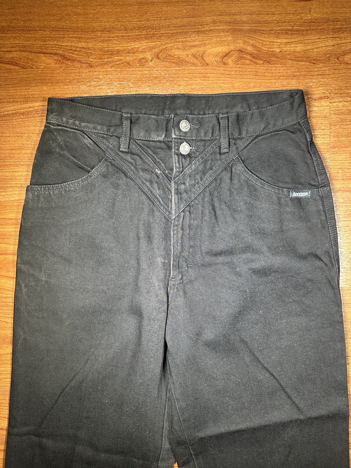 Vintage 80s Rockies Black Western Jeans Womens 15 33×36 USA Bareback 17