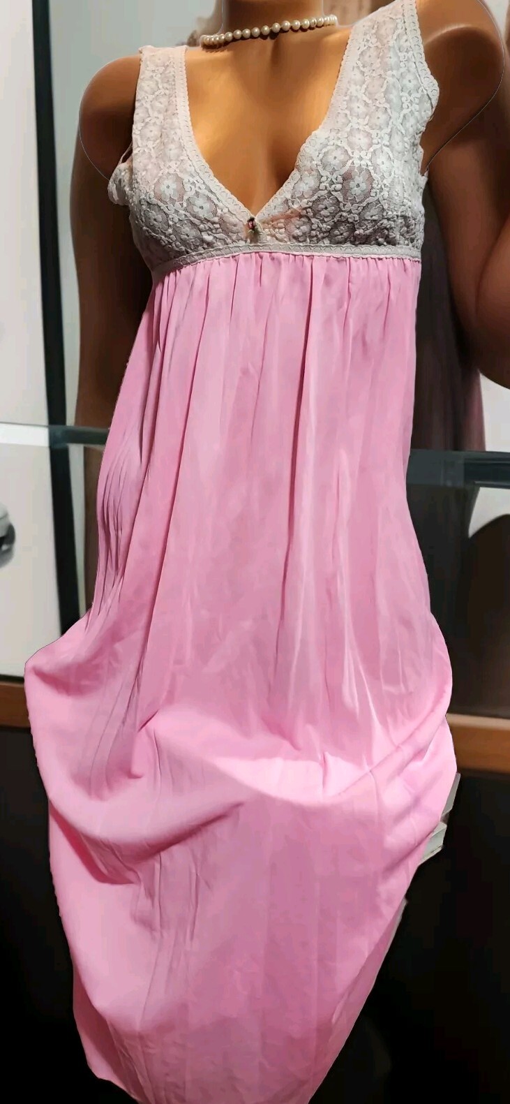 🎀 DARLiNG ViNTAGE HOT PiNK SATiN LACE DURELLE LiNGERiE SLiP DRESS M READ