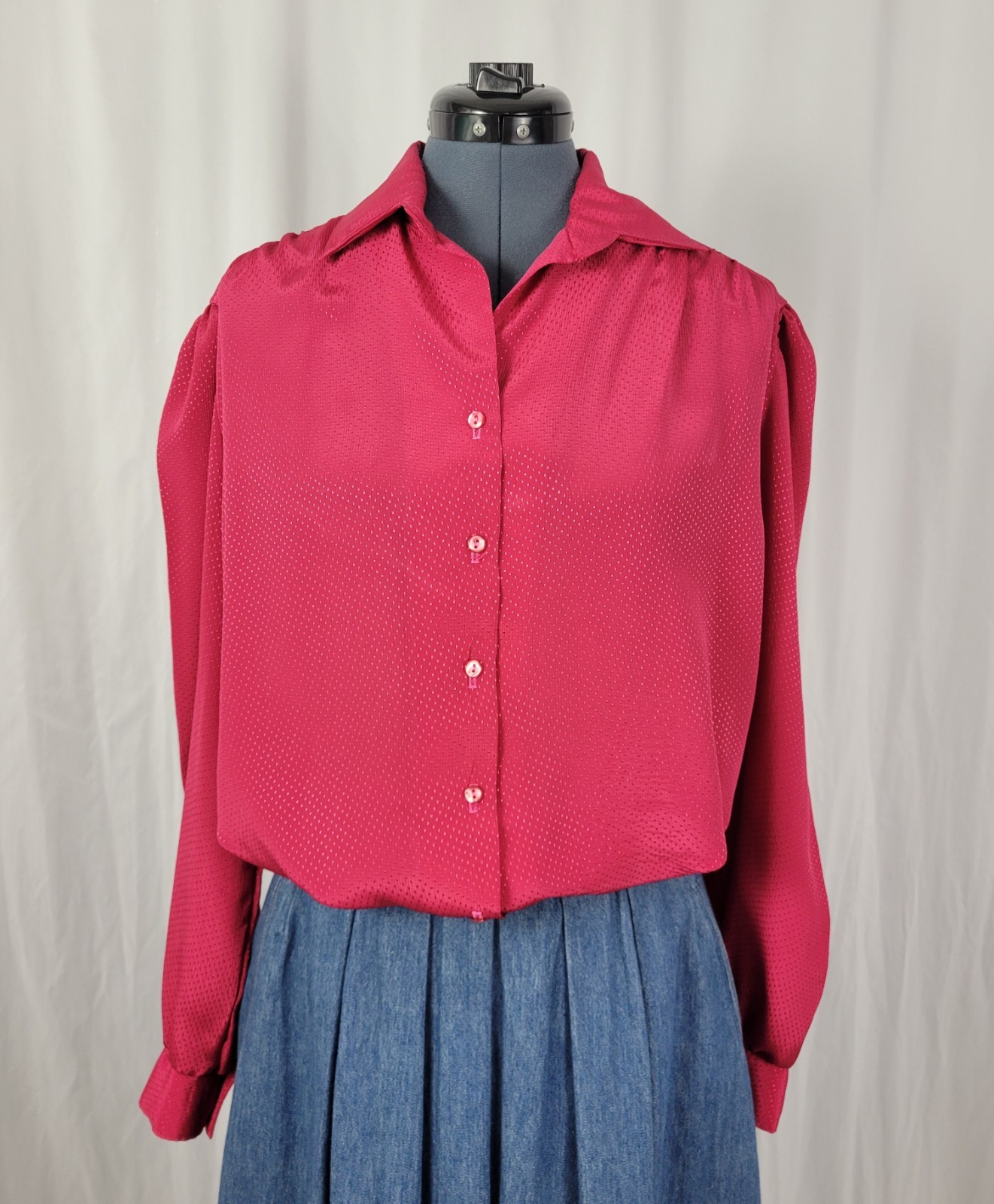 Vintage Paris Station Magenta Pink Polka Dot on Magenta Pink Blouse Size 16