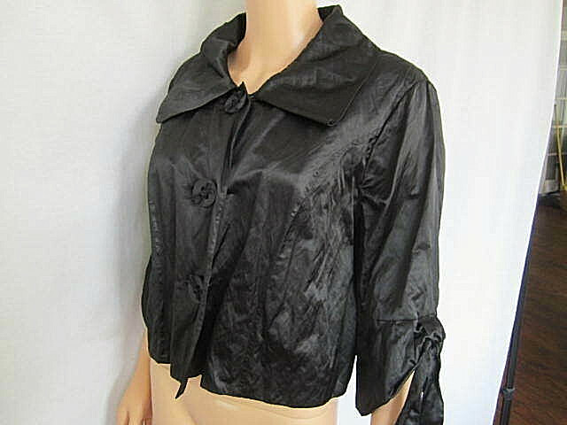 Vintage V Cristina Womens Jacket Large Black 3/4 Sleeves Polyester & Cotton