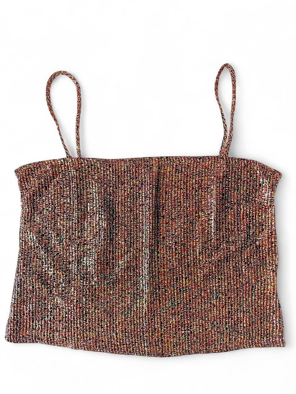 VTG 70s Disco Metallic Rainbow Cami shimmery cropped party studio 54 tank Top L