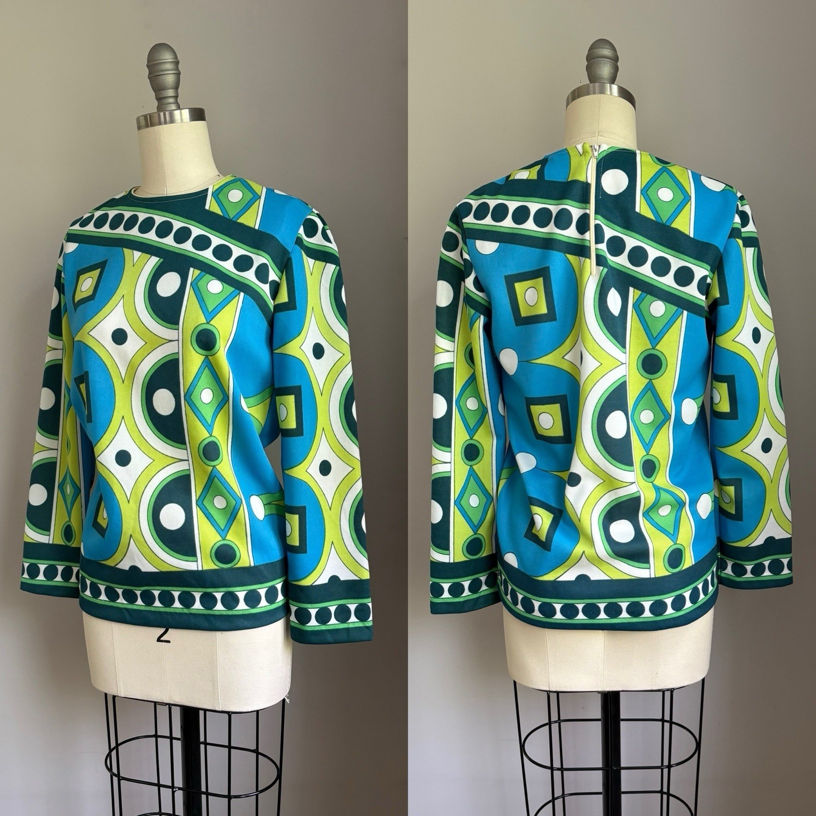 Vintage 1960’s Mod Mid Century Joyce Lane Op Art Print Shirt Top XS/S