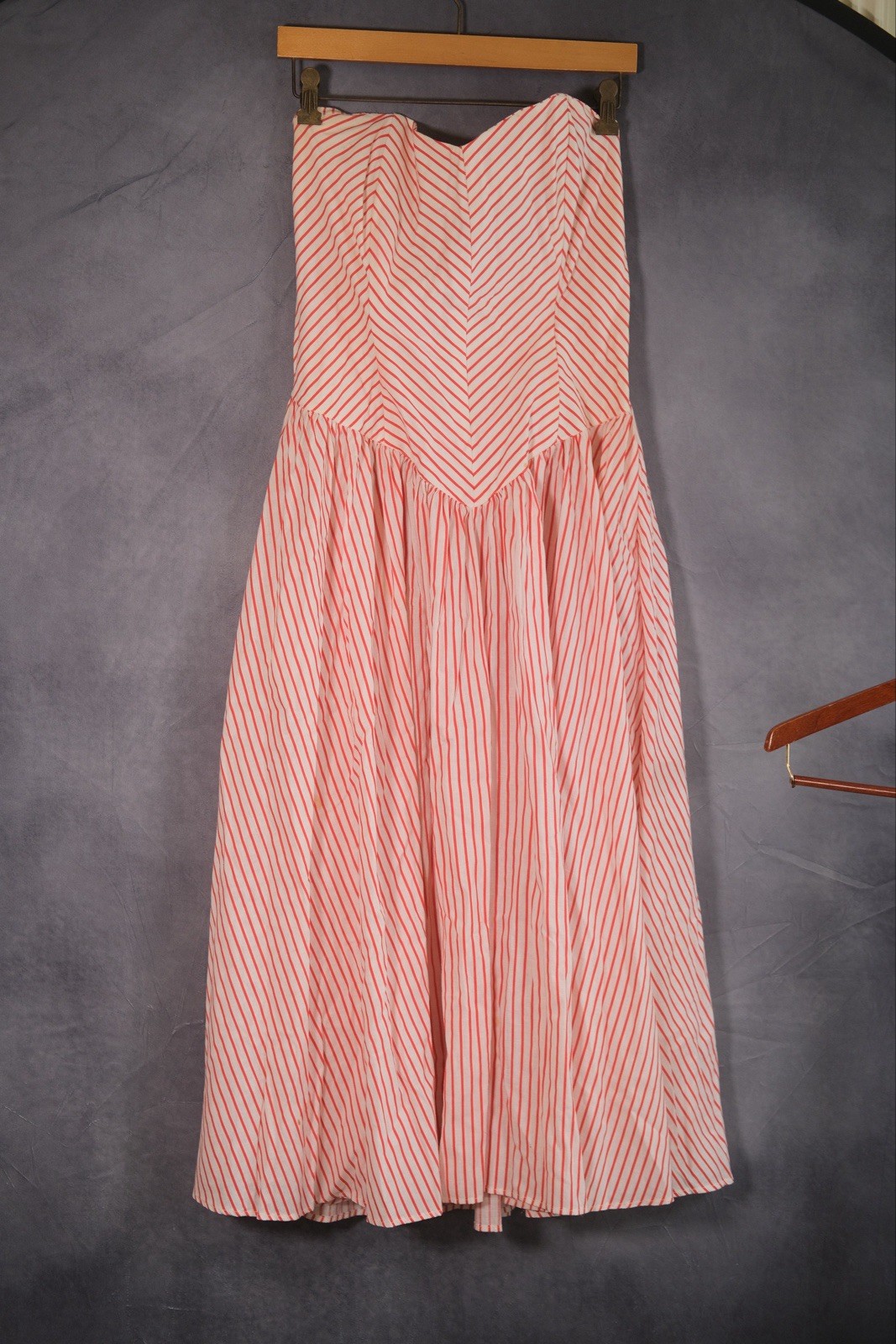 Robbie Bee Vintage Dress Red White Striped Sweetheart Neckline Size 12 Vintage