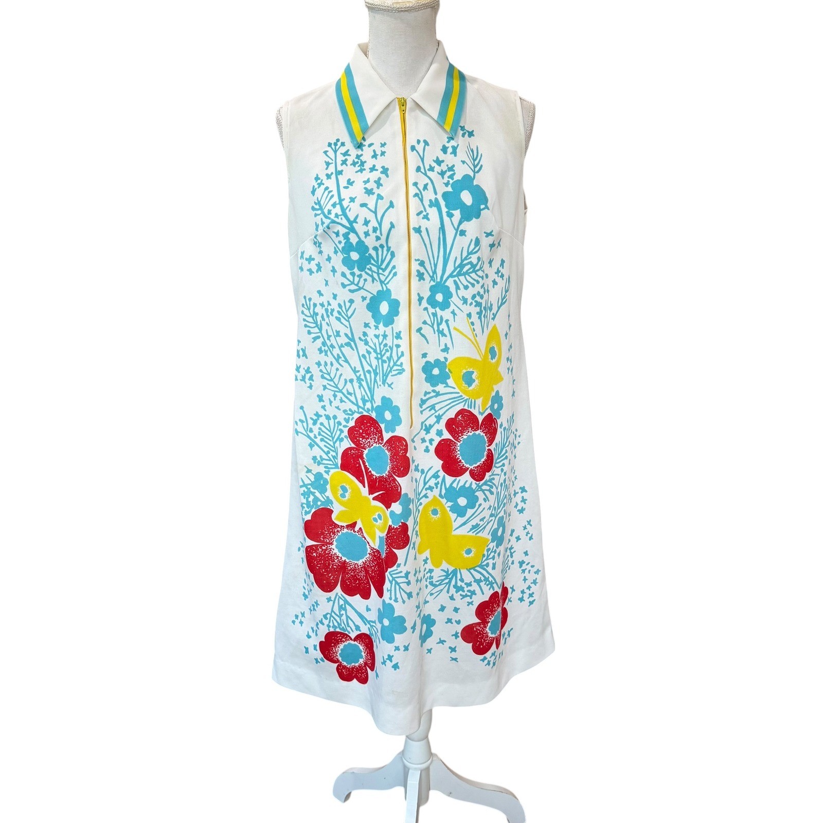 Puritan Forever Young Vintage 60s 70s Floral Butterfly Zip Front Shift Dress