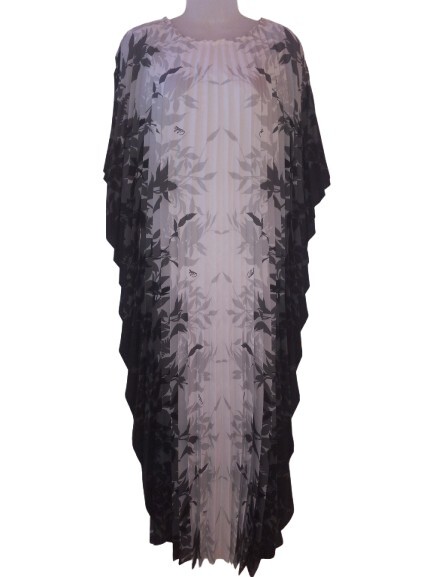 Vintage Royal Creations Black Hawaiian Accordion Pleated Caftan Muumuu Dress