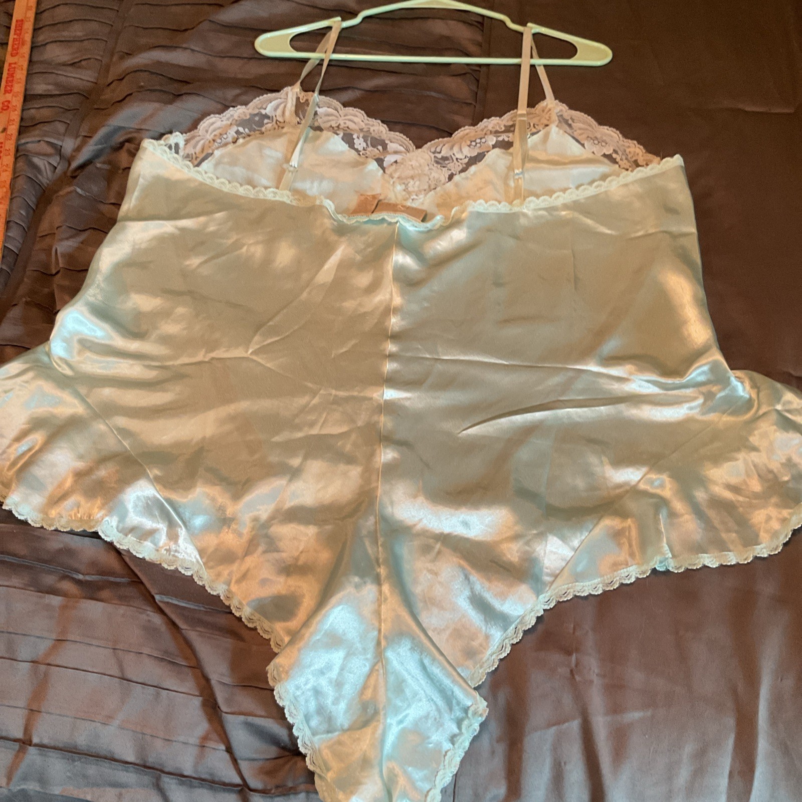Vtg Mint Green Lace Lingerie Teddy Bodysuit Solange Shiny Satin 22/24 Plus