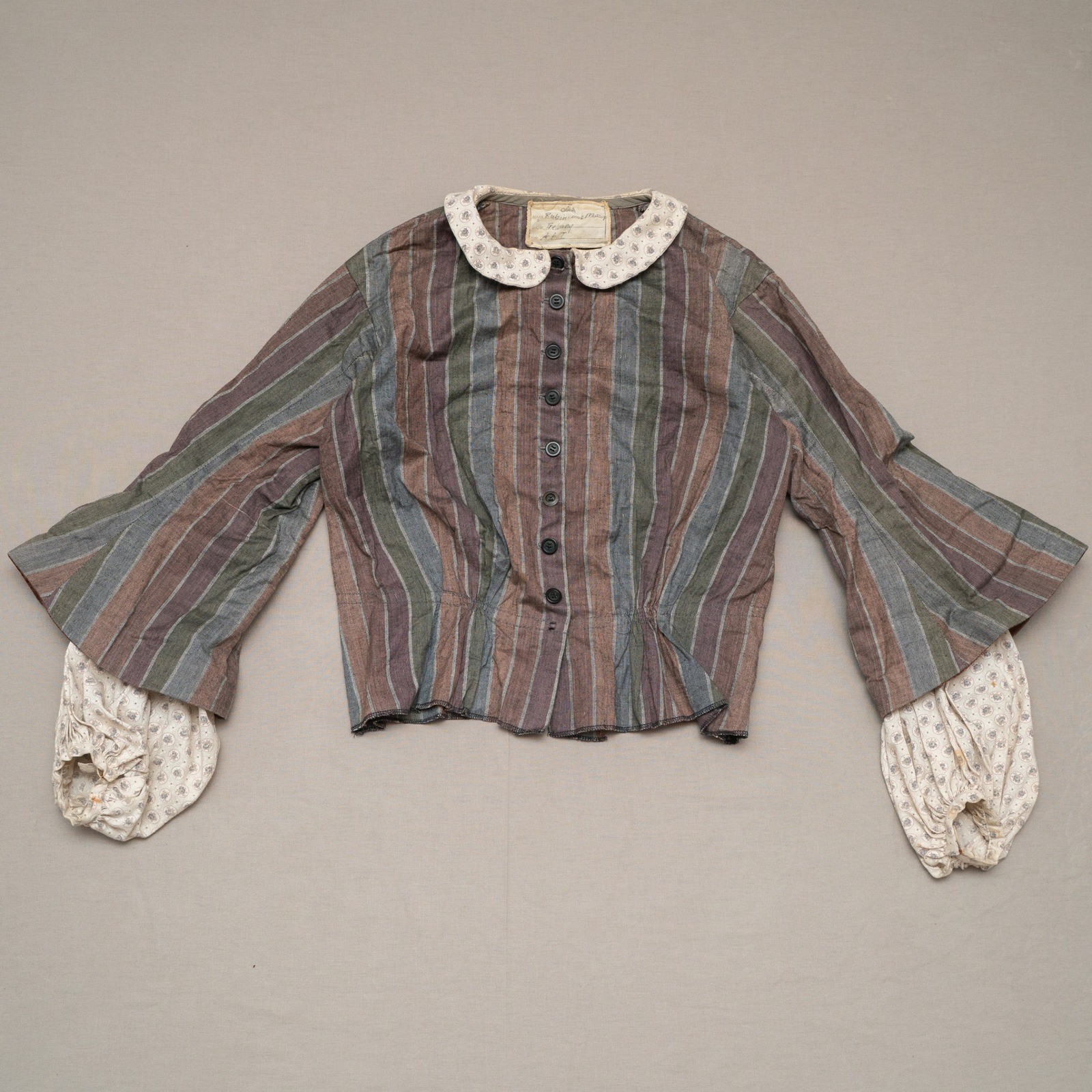 Vintage Antique Theater Victorian Style Puffy Sleeve Flared Blouse Button Up