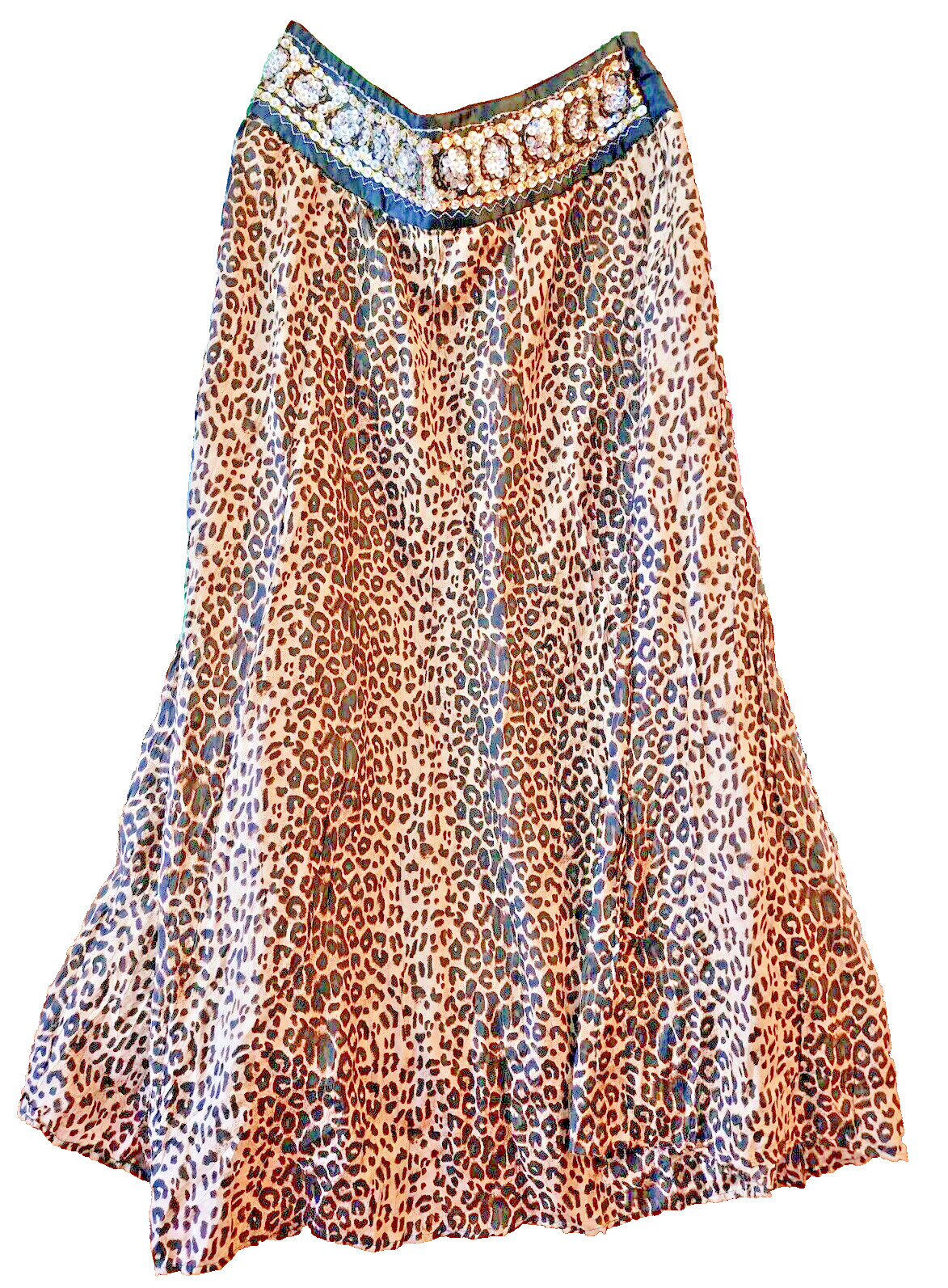 Real SILK MIDI SKIRT Leopard Print Animal A-Line NEW Tags 1990s NWT NOD Genuine