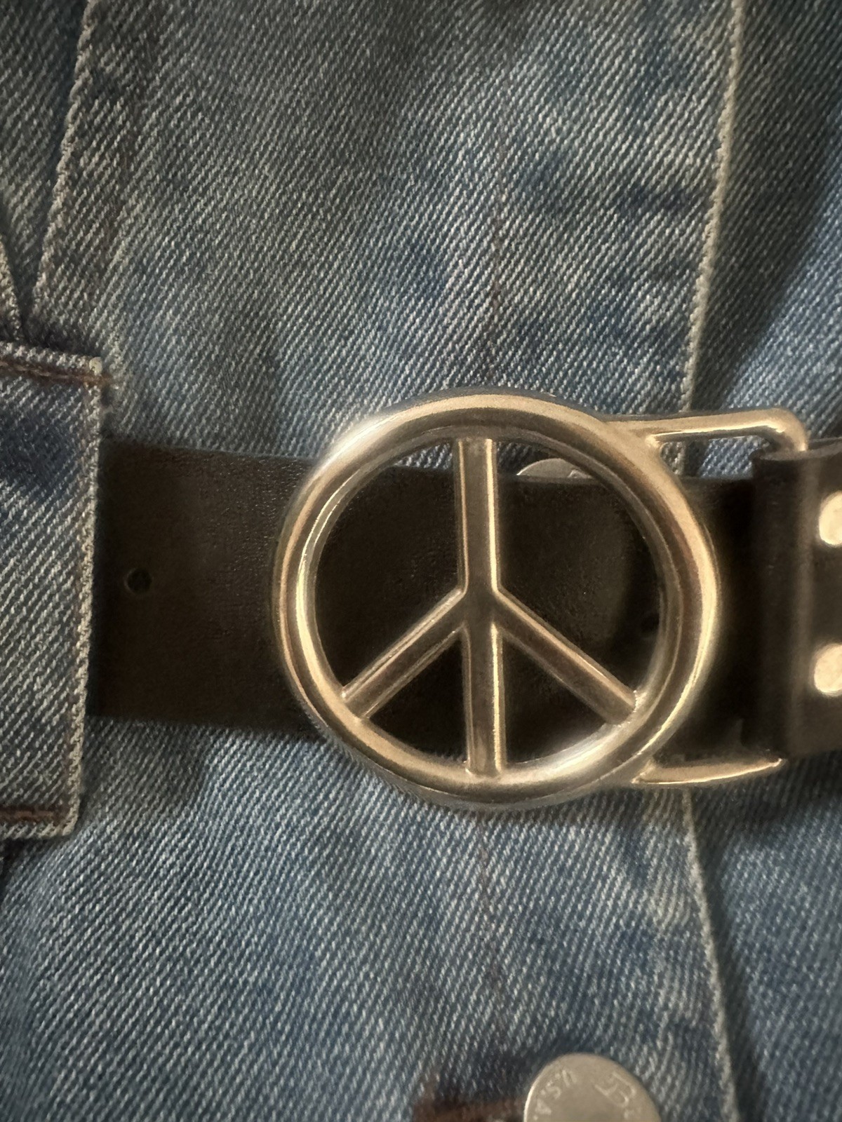Contemporary Casuals Retro Denim Tunic Peace Sign Belt S Medium Vintage
