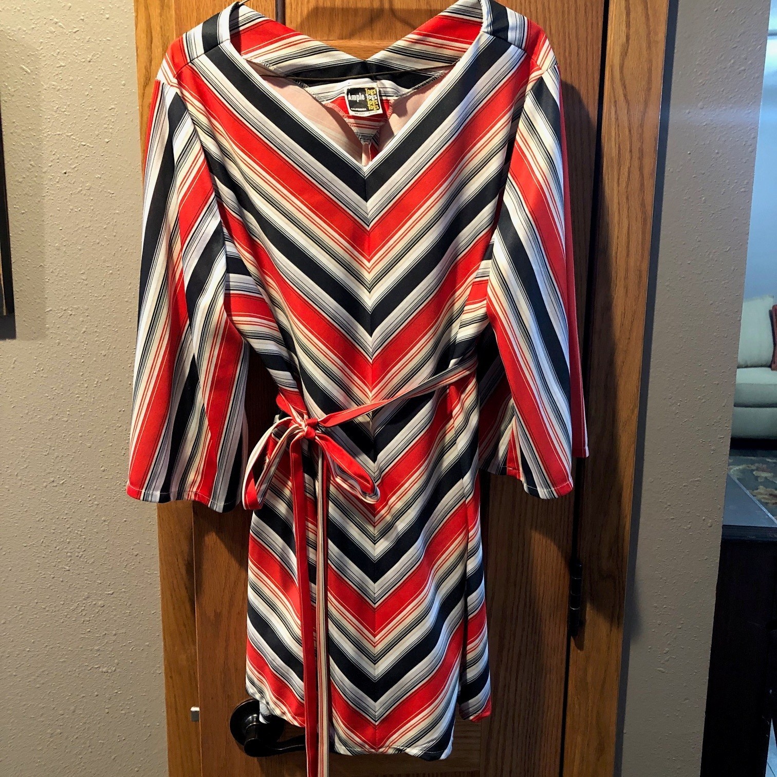 Vintage Ample Togs Striped 3/4 Flare Sleeve Belted Tunic – Size Large