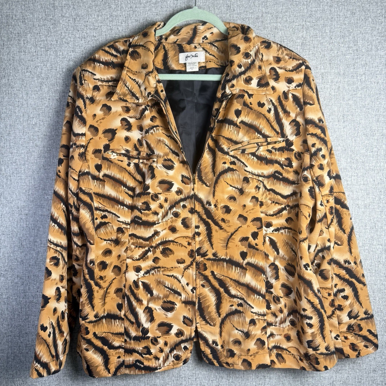 Vintage 90s Fern Bratten Bomber Jacket Leopard Animal Print Black Brown XL/2XL