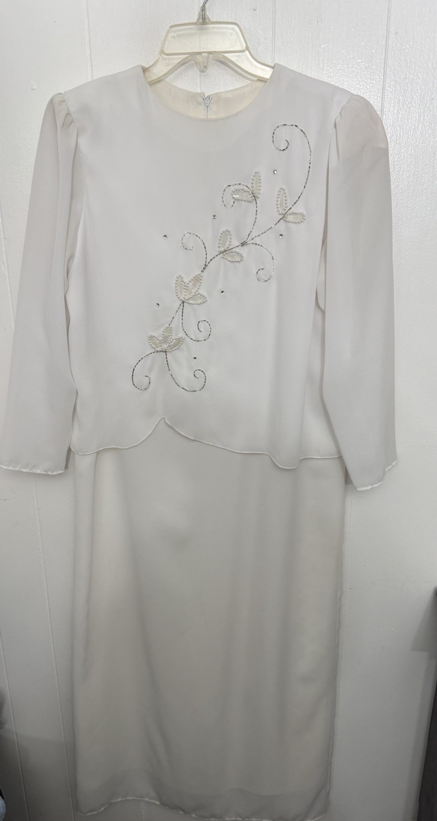 Vintage Glatter & Sims White Beaded Formal Dress Size 12 Wedding Church USA