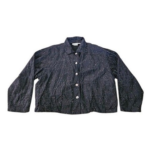 Chico’s Vintage Silk Beaded Jacket Women 2 Large Black Boho Button Up Classic