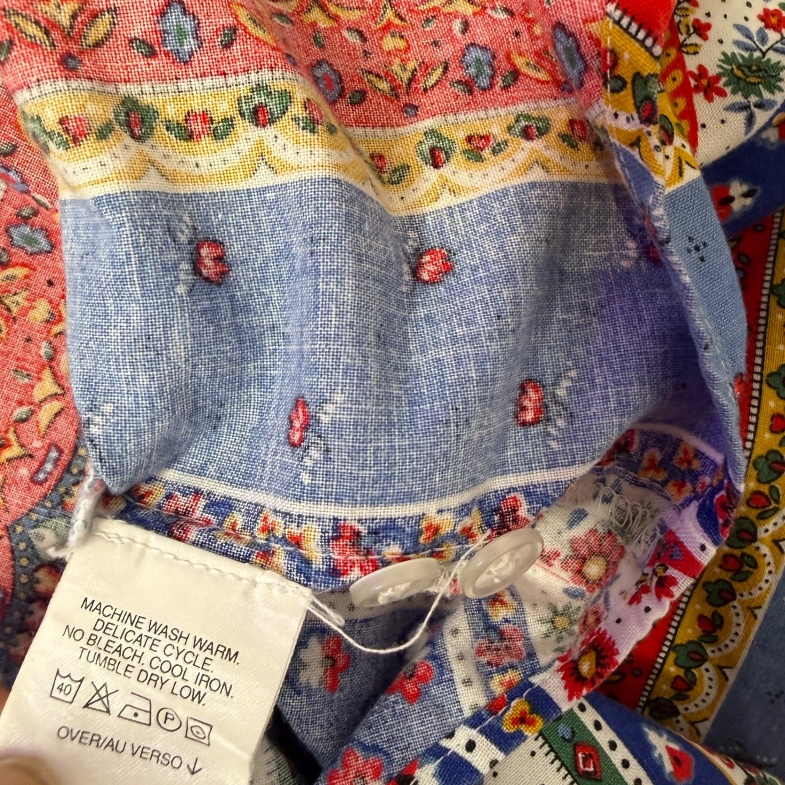 Vintage 90s Floral Patchwork Boxy Shirt Size 20 Novelty Cotton Western Eclectic