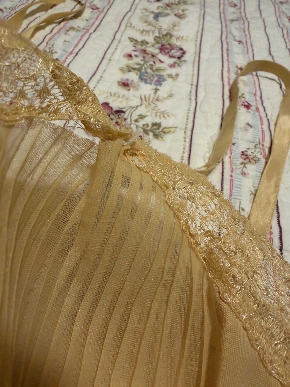 VTG 1950s Charmode Sears Yellow Nylon Tricot Pleated Slip Dress XXS XS Repair