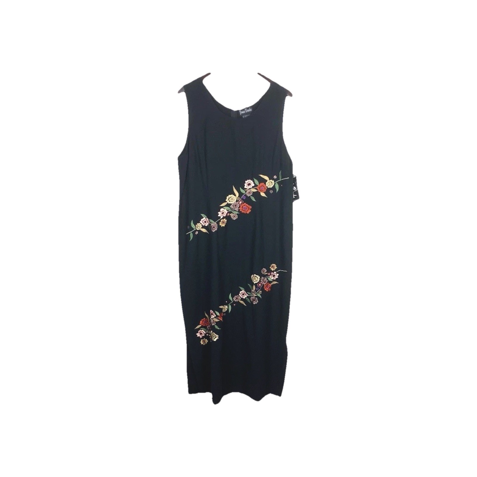 Jamie Brooke Vintage Linen Blend Embroidered Floral Maxi Dress Shift Size 16