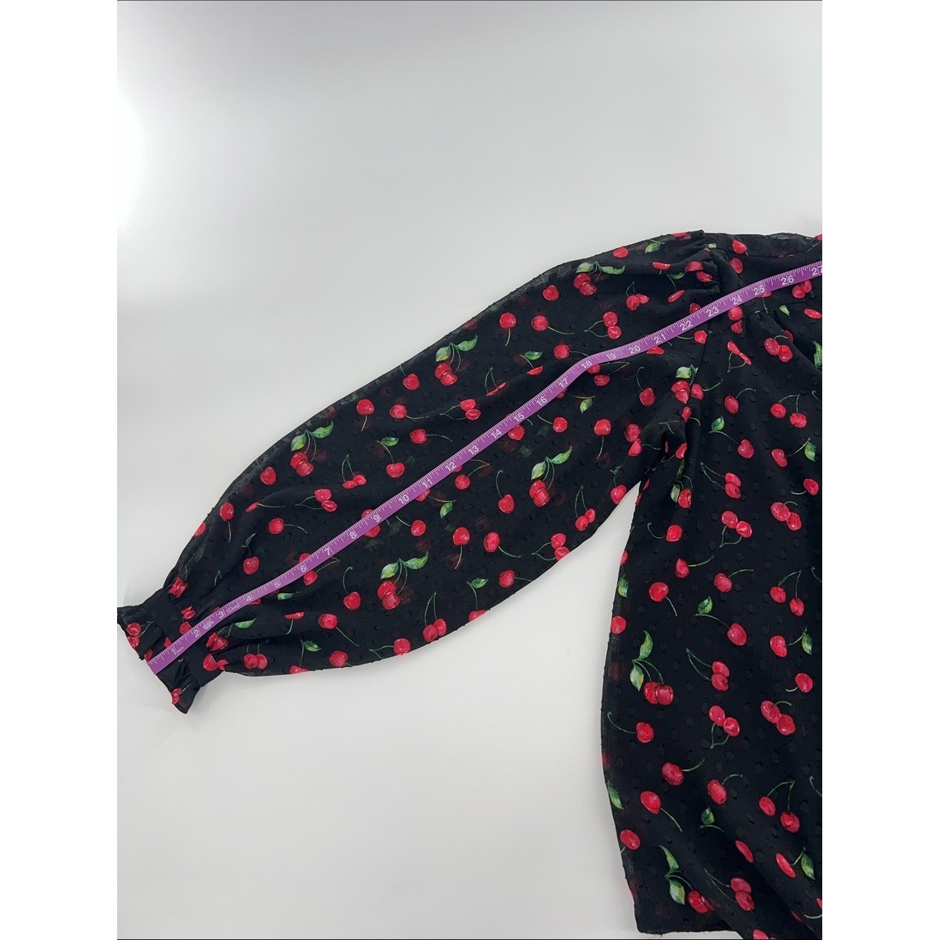 Joie Black Chiffon Cherry-Print Long-Sleeve Blouse rockabilly nostalgic sheer