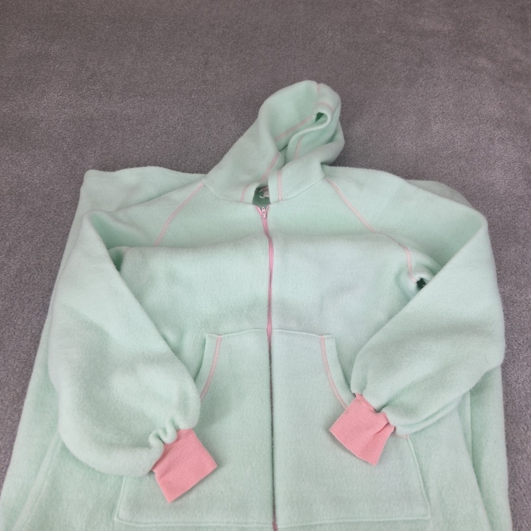 Vtg Medium Zip Pockets Robe/HouseCoat Sears Mint Green Fleece Hooded Pj’s Soft