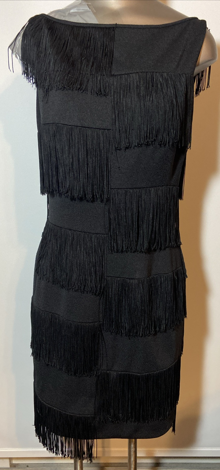 Vintage Sydney North Black Fringe Dress Hollywood Flapper Knee Gown 38” Formal