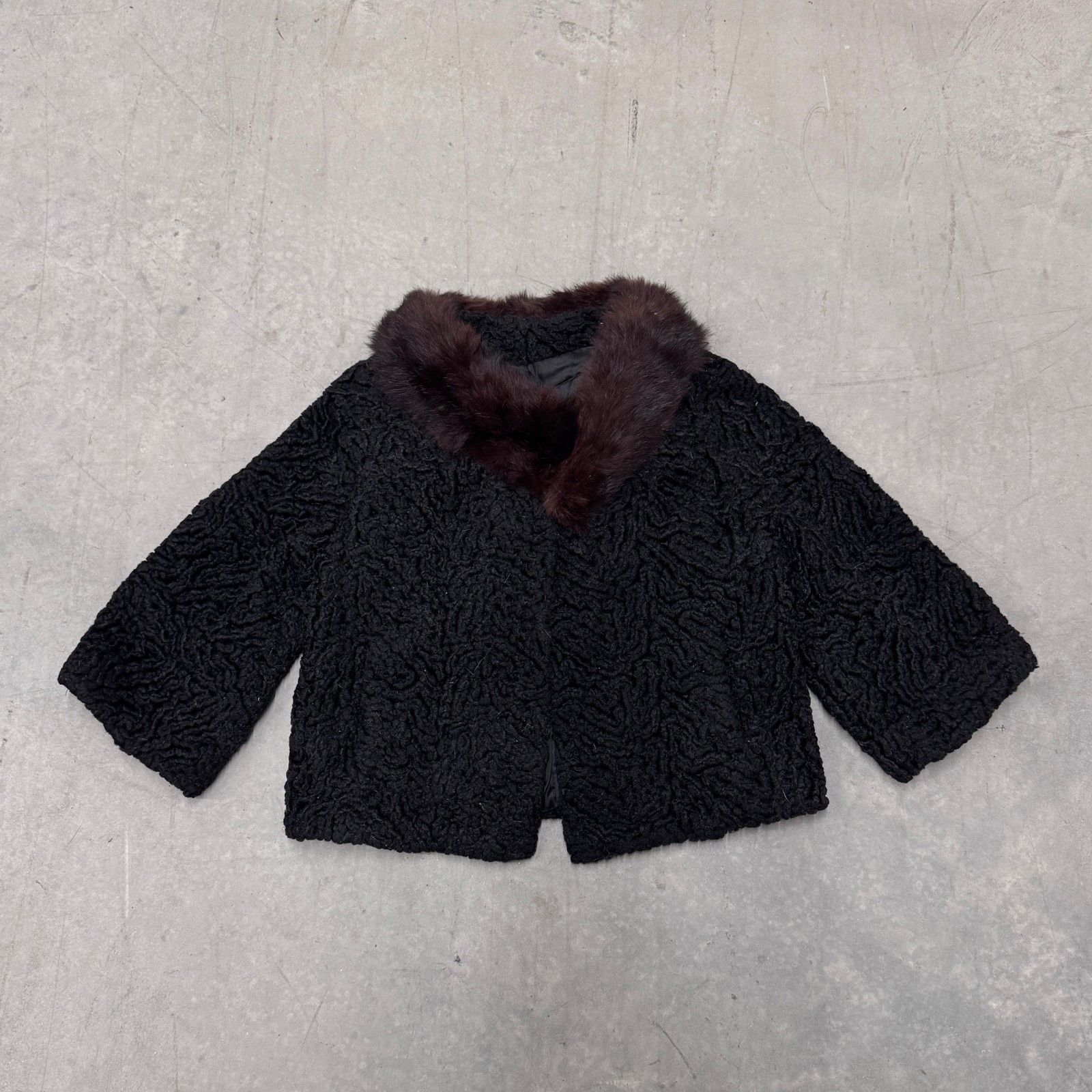 True Vintage Persian Wool Black Curly Wool Jacket Cropped Fur Collar Authentic