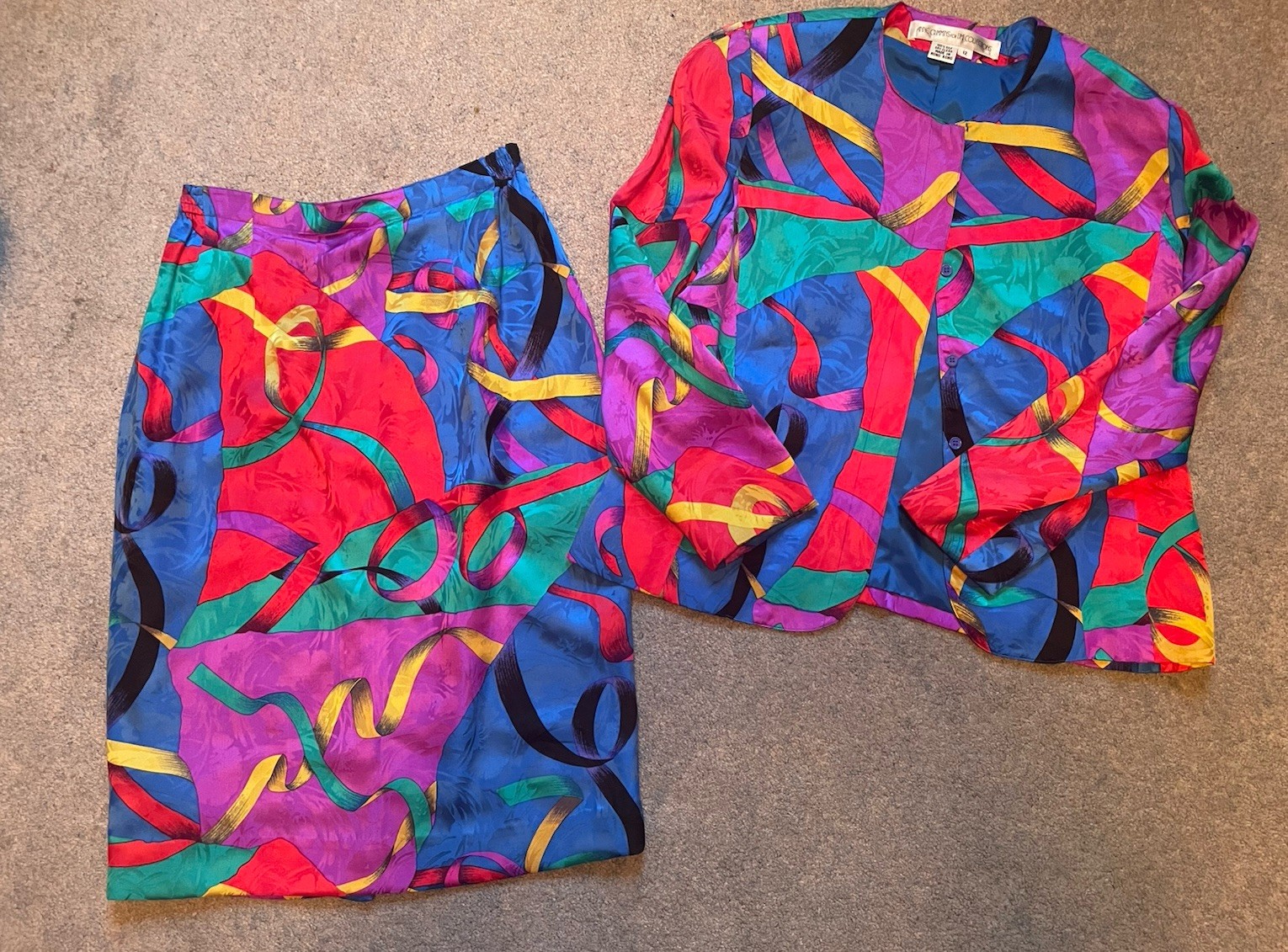 Anne Crimmins Umi Collection Silk Floral Abstract Print Skirt & Jacket Size 12