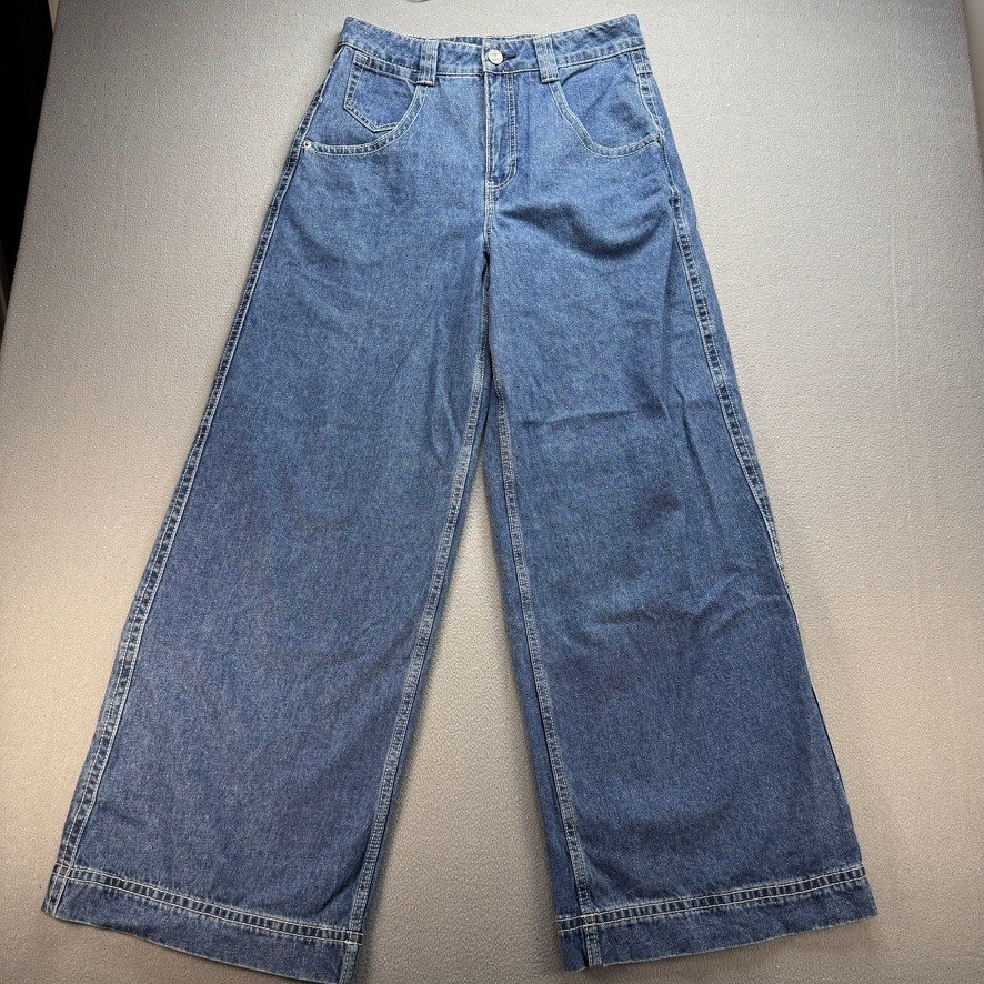 Y2K JNCO Style A-Lab Jeans Womens 8 Analog Wide Leg Graphic Pocket Skate Retro