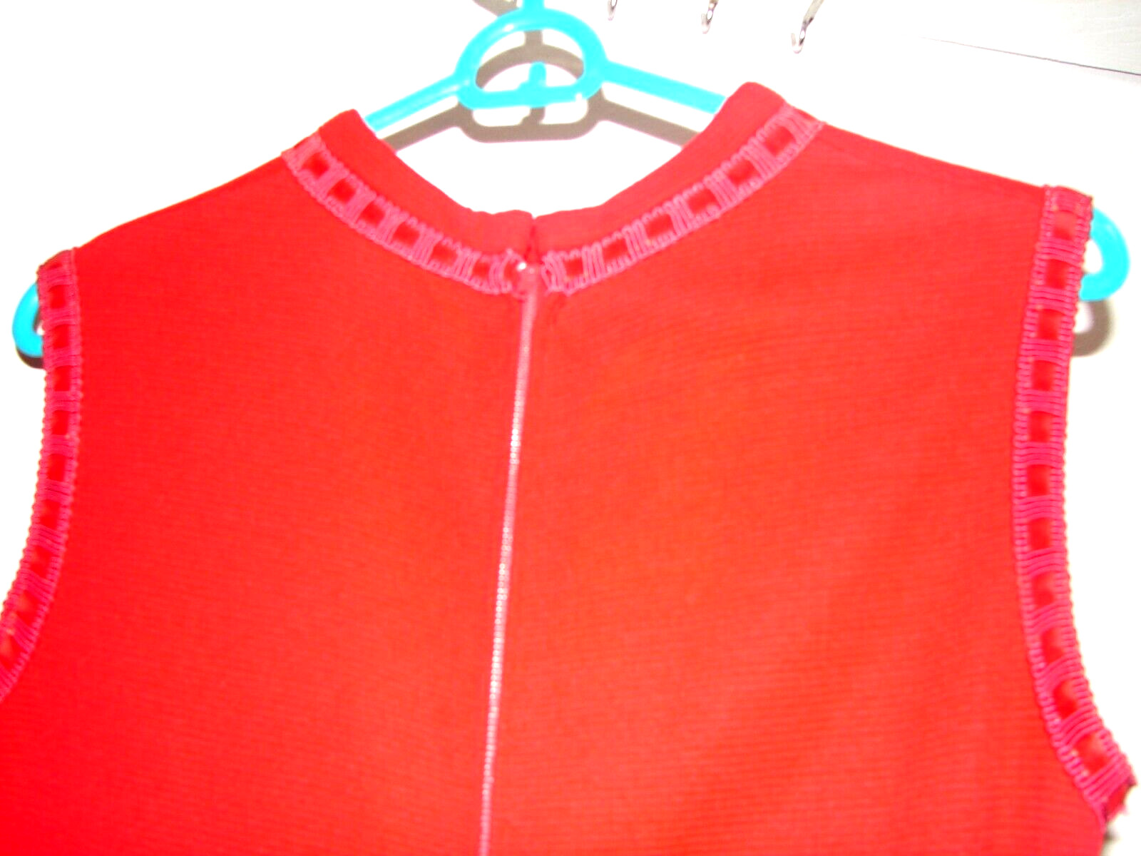 Vintage 60s Retro GoGo Red Polyester Dress Sleeveless Kay Windsor Ribbon Detail