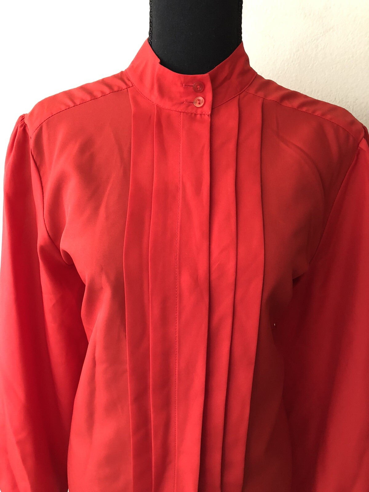 Vintage ’80s Bedford Fair Bright Red Secretary Blouse with Front Pleats L XL 14