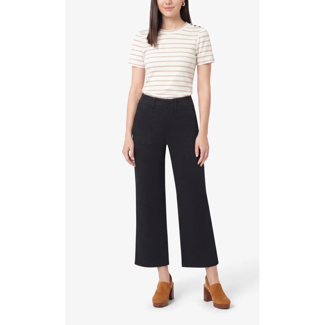 Draper James Wide Leg Crop Jeans Sz 10 Belle Meade Black High Rise Patch Pocket
