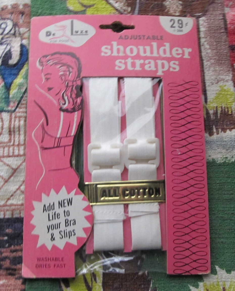 Vintage De Luxe Adjustable white Cotton Shoulder Straps for bra or dress-slip