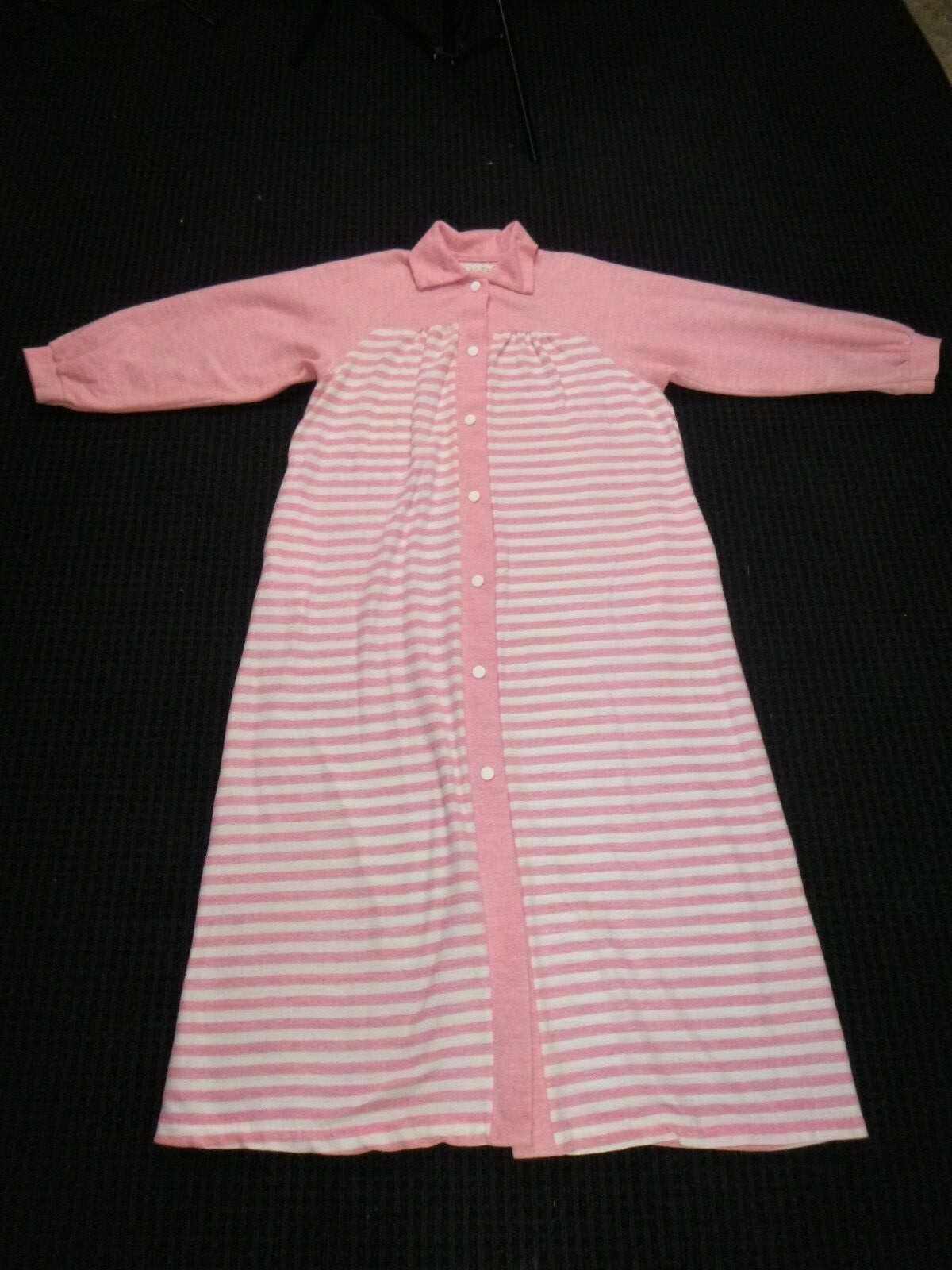 Vtg Katz Fleece Button Front Robe Salmon Pink & White Stripe XL 1X COZY!!!