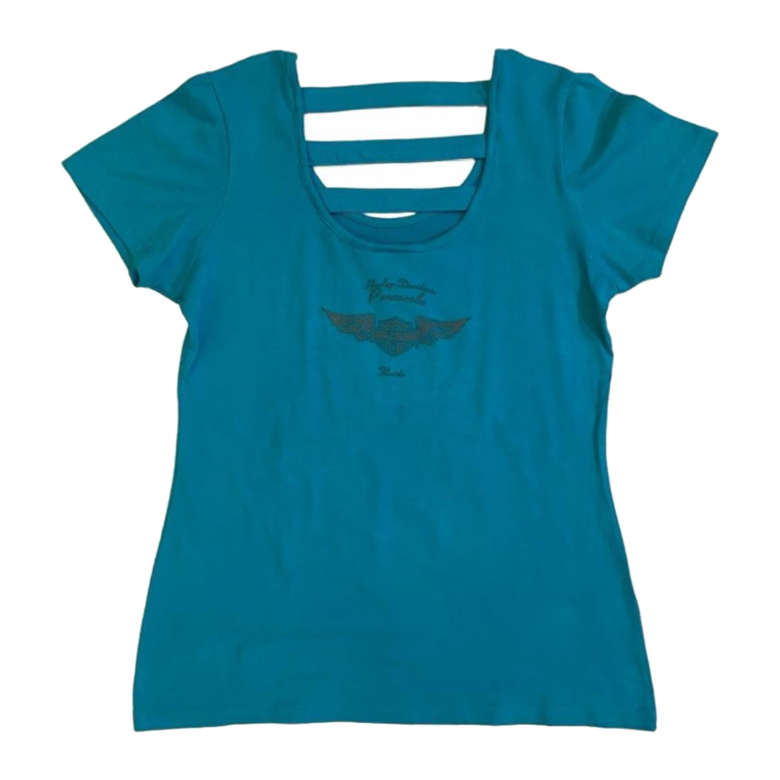 Harley Davidson Women’s Ladder Back Short Sleeve T Shirt Turquoise L