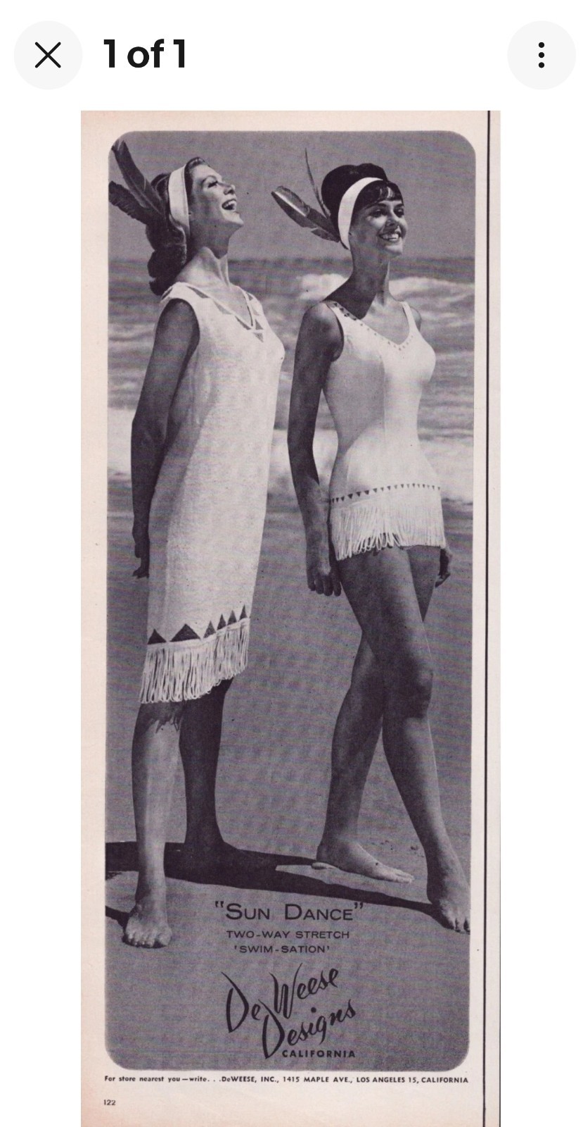 Vintage 1960’s De Weese Design “Sun Dance” Swim Suit Size 12-34